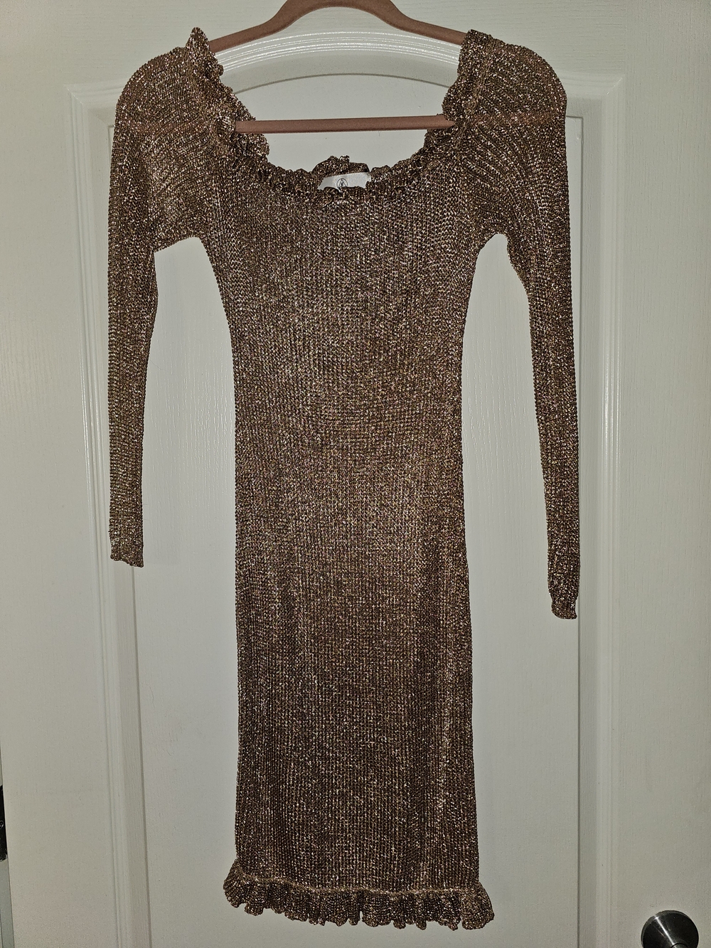 Macy's M Metallic Bronze Long-Sleeve Knit Cover Up/risque Dress